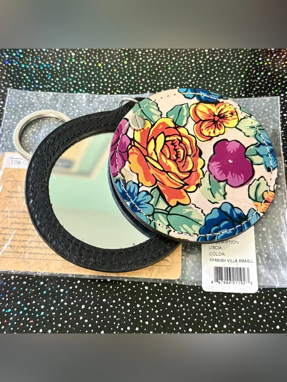 Patricia Nash Floral Round Mirror Keychain - Yellow, Purple, Blue, Green